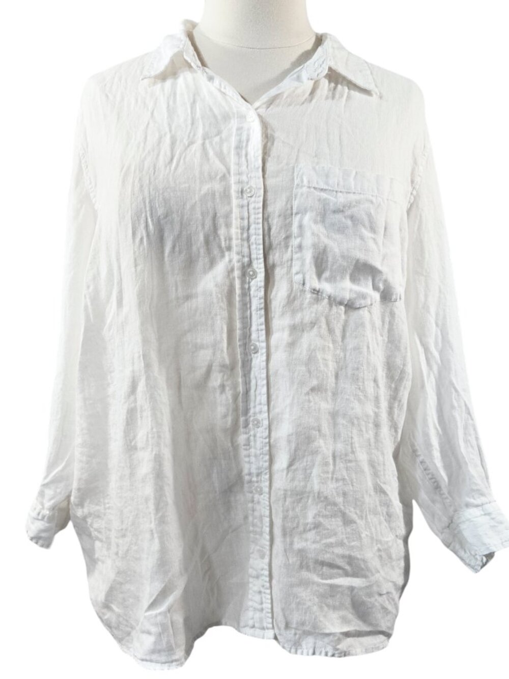 Coldwater Creek 100% Linen White Button-Up Shirt Capsule Lagenlook Beachy